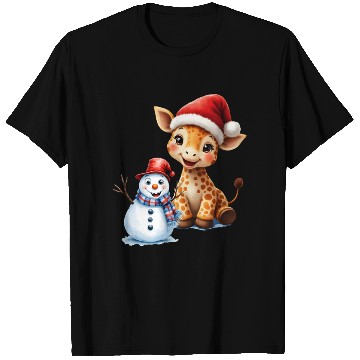 Discover Festive Giraffe and Snowman Holiday Design T Shirts