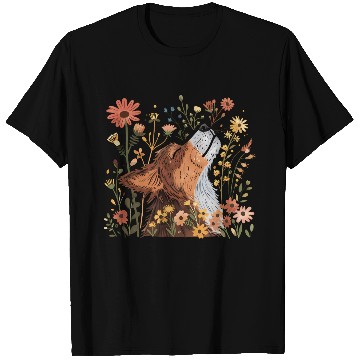 Discover Serene Howling Wolf Amid Floral Bloom T Shirts