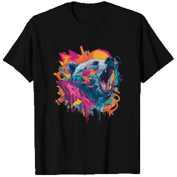 Discover Vibrant Roaring Bear Graffiti Design T Shirts