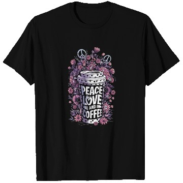Discover Peace Love Coffee Floral Illustration T Shirts