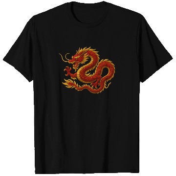 Discover Elegant Red and Gold Dragon Design T Shirts
