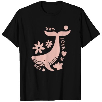 Discover Whimsical Pink Whale with Floral Accents T Shirts