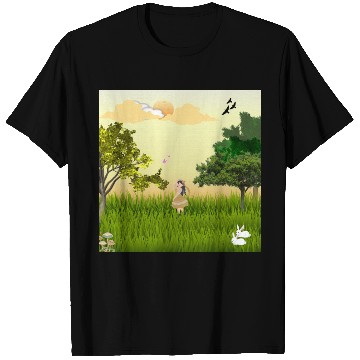 Discover Serene Forest Girl with Bunny and Birds T Shirts