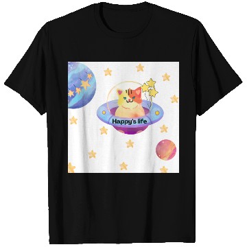 Discover Whimsical Cat in Space with Star Balloons T Shirts