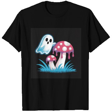 Discover Whimsical Ghost and Mushrooms Illustration T Shirts