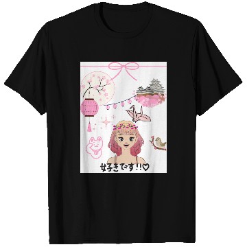 Discover Cherry Blossom Girl with Japanese Elements T Shirts