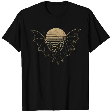 Discover Retro Sunset Bat Silhouette with Full Moon T Shirts