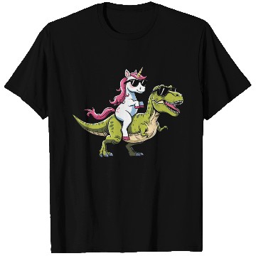Discover Cool Unicorn Riding T-Rex Dinosaur T Shirts