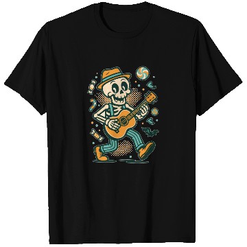 Discover Skeleton Musician with Candy and Bats T Shirts