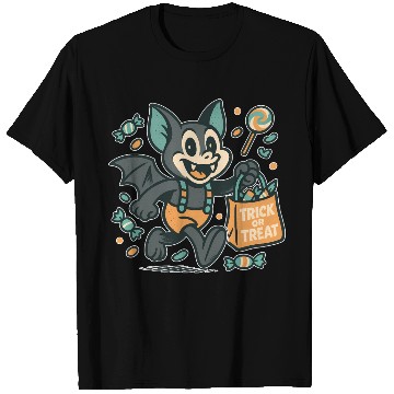 Discover Cute Bat with Candy Bag Halloween Design T Shirts