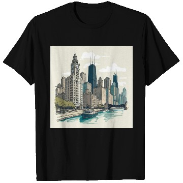 Discover Chicago Skyline with Lake Michigan View T Shirts
