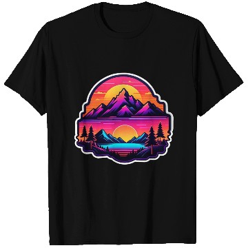 Discover Neon Mountain Sunset Landscape T Shirts