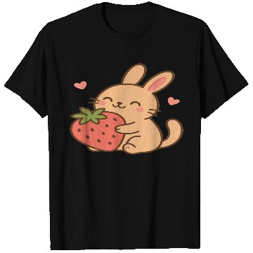 Discover Cute Bunny Embracing Strawberry Design T Shirts