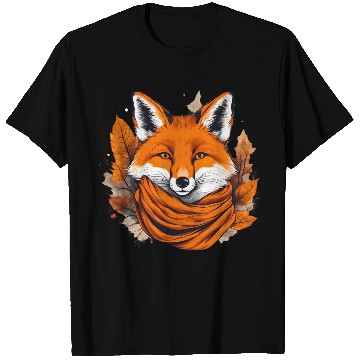 Discover Autumn Fox Portrait with Scarf T Shirts