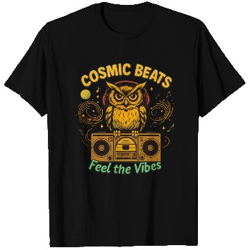 Discover Cosmic Beats Retro Owl Vintage Vibes T Shirts