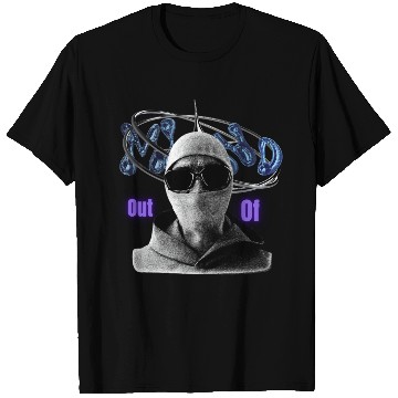 Discover Futuristic Masked Figure with Digital Halo T Shirts