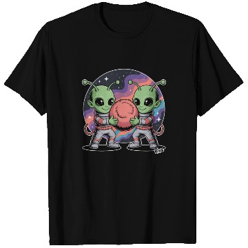 Discover Adorable Alien Friends Embrace Cosmic Unity T Shirts
