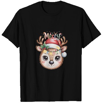 Discover Rudolph Reindeer Watercolor Cozy Holiday Art T Shirts
