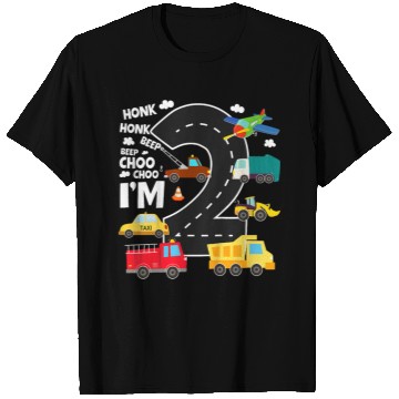 Discover Kids Birthday 2 Traffic Vehicles Number Two Design T Shirts