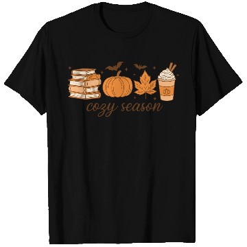 Discover Cozy Season Pumpkin Latte Halloween Books & Leaves T Shirts