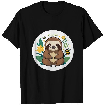 Discover Adorable Sloth with Bee and Flower Motif T Shirts