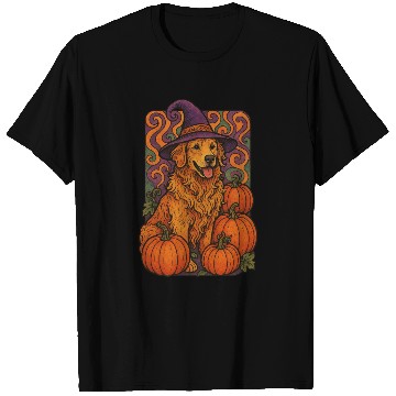 Discover Halloween Wizard Golden Retriever with Pumpkins T Shirts