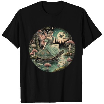 Discover Fairy Queen Rides Tortoise Under Moon T Shirts