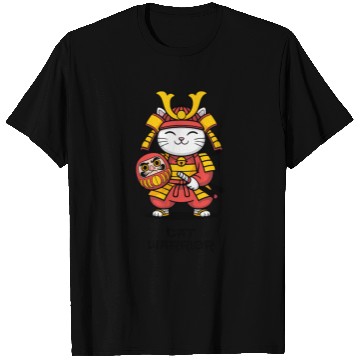 Discover Kawaii Samurai Cat with Daruma Doll – Japanese  T Shirts
