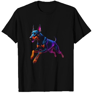 Discover Neon Doberman Running Illustration T Shirts