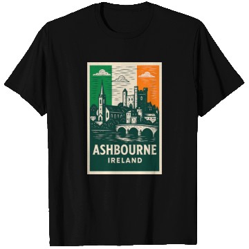 Discover Irish Villagescape with Castle and Church T Shirts