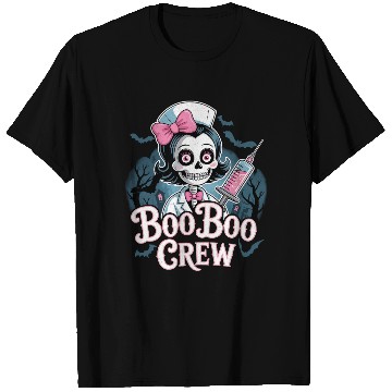 Discover Gothic Nurse Skeleton with BooBoo Crew Text T Shirts