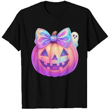 Discover Glowing Halloween Pumpkin with Iridescent Bow T Shirts