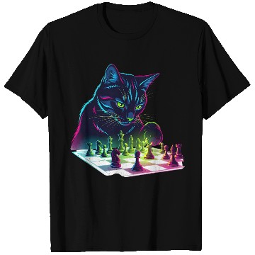 Discover Neon Black Cat Chess Art T Shirts