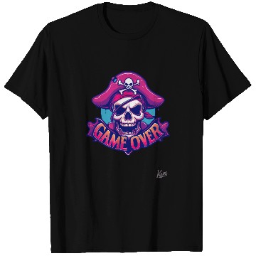 Discover Pirate Skull with Eye Patch and Game Over Banner T Shirts