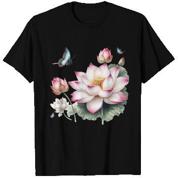 Discover Light Pink Lotus and Butterflies  T Shirts