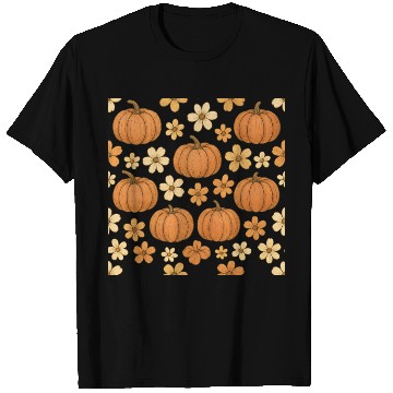 Discover Autumn Pumpkin and Flower Pattern T Shirts