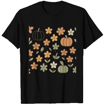 Discover Autumn Pumpkin and Floral Pattern T Shirts