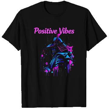 Discover Neon Samurai Skull with Positive Vibes T Shirts