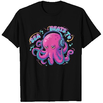 Discover Music Loving Octopus in Vibrant Neon Style T Shirts