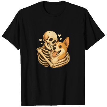 Discover Halloween Skeleton Hugging Corgi Dog T Shirts