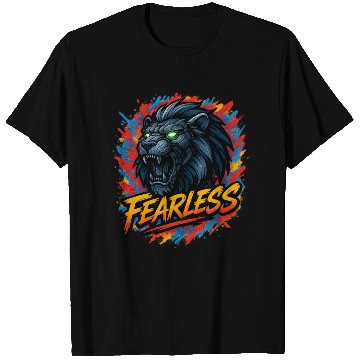 Discover Fearless Lion with Neon Eyes Design T Shirts