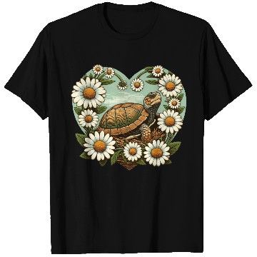 Discover Turtle surrounded by Daisy Heart Design T Shirts