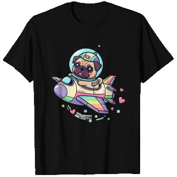Discover Pug Astronaut in Rainbow Spaceship T Shirts