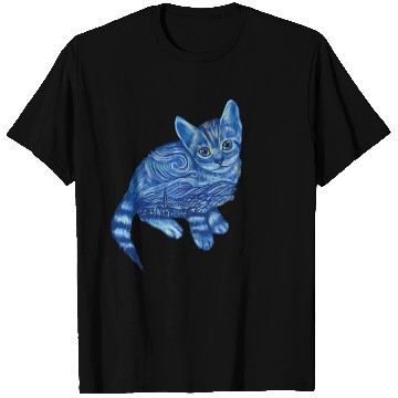 Discover Blue Van Gogh Starry Night Bengal Cat Illustration T Shirts