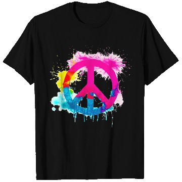 Discover Peace sign neon colors groovy spray paint splatter T Shirts