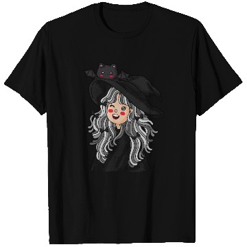 Discover Whimsical Witch with Bat Familiar T Shirts