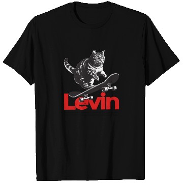 Discover Cool Cat Skateboard with cute Boy Name LEVIN T Shirts