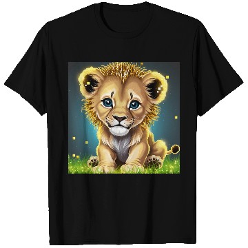 Discover Glowing Pixel Lion Cub Illustration T Shirts