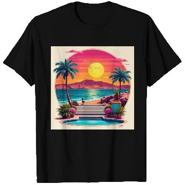 Discover Sunset Beach Oasis Illustration T Shirts