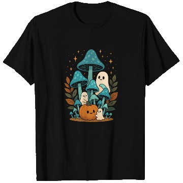 Discover Whimsical Ghost and Mushroom Halloween Scene T Shirts